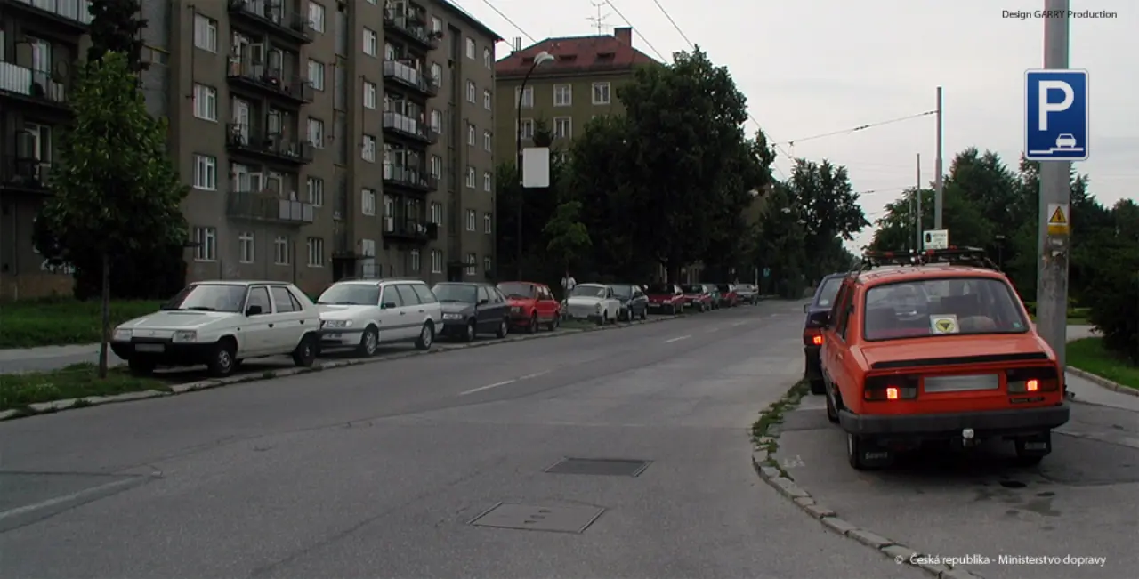 Značka IP 11e Parkoviště stání na chodníku podélné